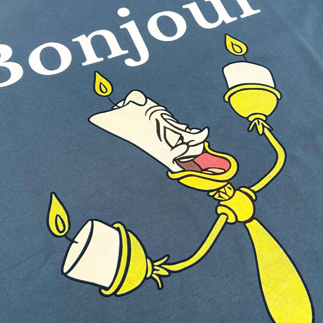 Saint michael 25AW Disney co-branded small candle retro printed distressed loose round neck short-sleeved T-shirt with digital white ink direct printing, breathable fabric and clear three-dimensional pattern. Fabric: Double yarn 240g Style number: S931 Size: S-M-L-XL Color: Blue Price: P110